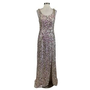 Alex Evenings Sequined Column Evening Gown Size 4 Pink and Gold Formal Dress